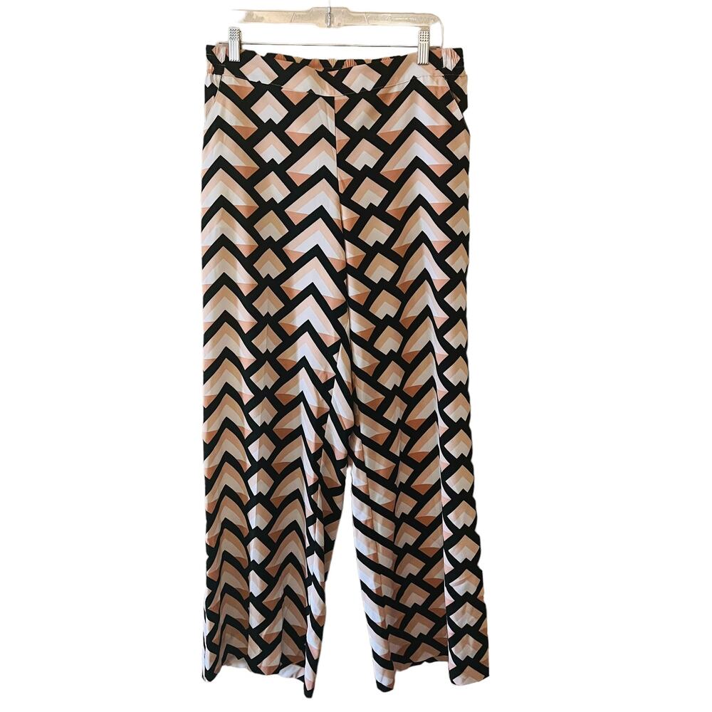 New York & Company Abstract Print Straight Wide Leg Size M Medium